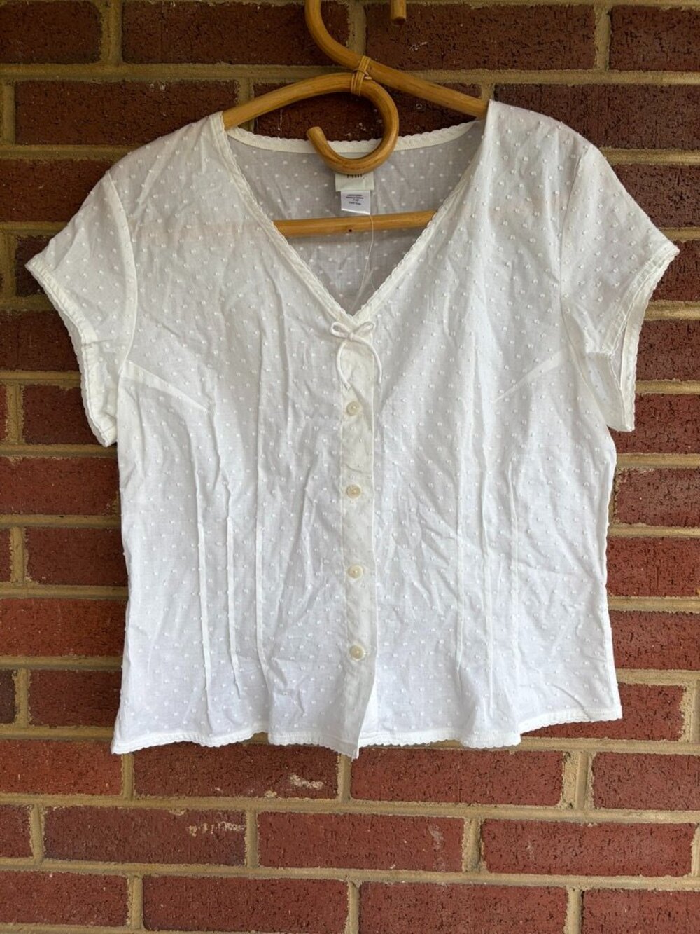 Garnet Hill White Polka Dot Blouse Women's 14P